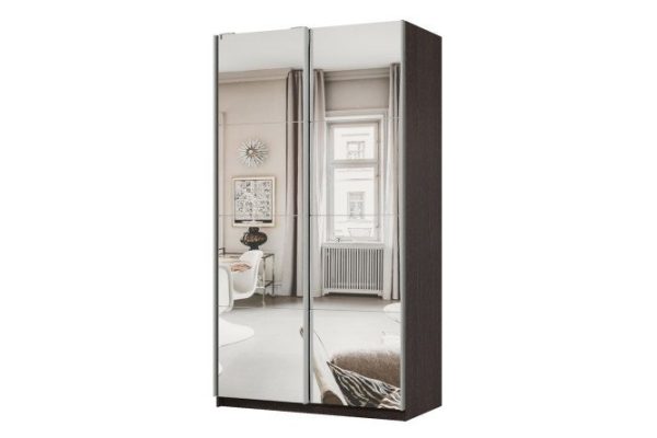 Sliding wardrobe 2-door Praktik 120x220x60 cm, wenge, silver profile, with two mirrors