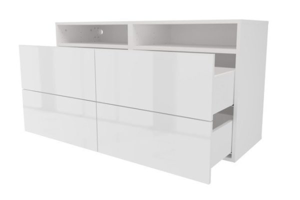 Cabinet 4 drawers and shelf Oscar Amika 120x64 with push to open, white / white gloss