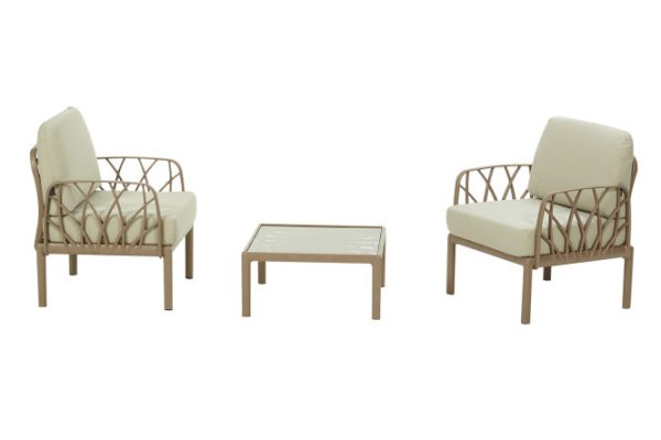 Furniture set Garda frame color beige, table tops transparent