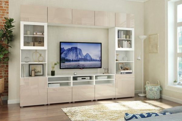 Living room Oscar Amika with push-to-open, white, cashmere gloss