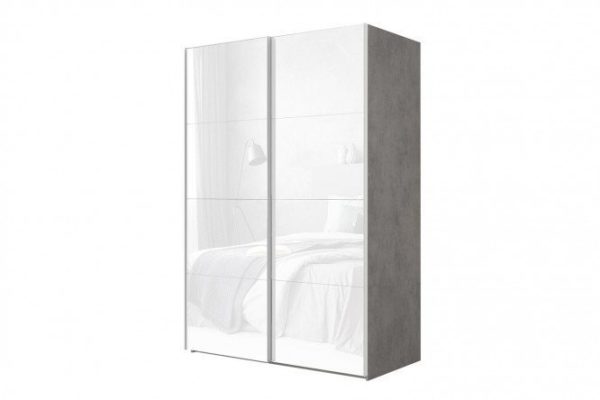 2-door wardrobe Comet 160x240 cm light concrete, white glass facades
