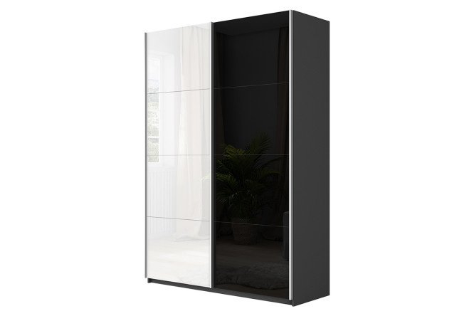 Sliding wardrobe 2-door Cors 160x230 cm, gray diamond, black facade, white gloss