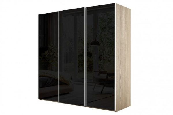 3-door wardrobe Comet 270x220 cm Bardolino oak, black glass fronts
