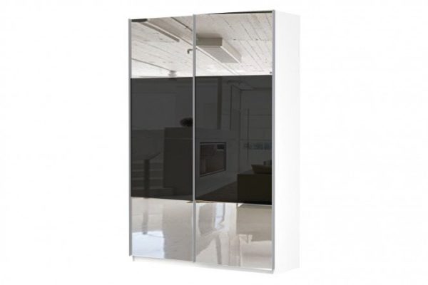 Sliding wardrobe 2-door Comet 200x220 cm white snow, black glass fronts, mirror