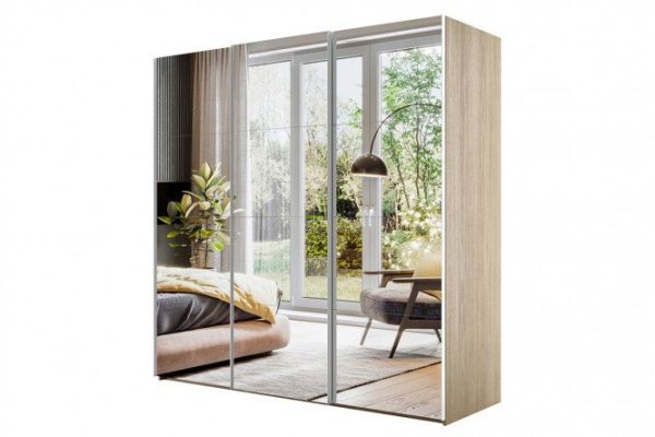 3-door wardrobe Comet 300x240 cm Bardolino oak, mirror fronts