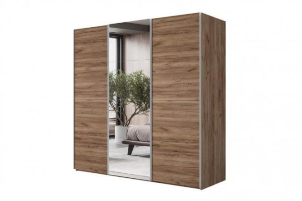 Sliding wardrobe 3-door Comet 240x220 cm kraft oak tobacco, mirror fronts, kraft oak tobacco