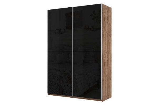 Sliding wardrobe 2-door Cors 120x230 cm, craft tobacco oak, black facade