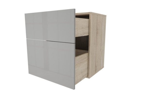 Cabinet with two drawers Oscar Amika 60x64 with push to open, Sonoma oak / dusty gray gloss