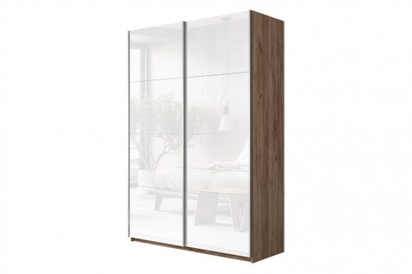 Sliding wardrobe 2-door Cors 160x230 cm, kraft tobacco oak, facade - white gloss