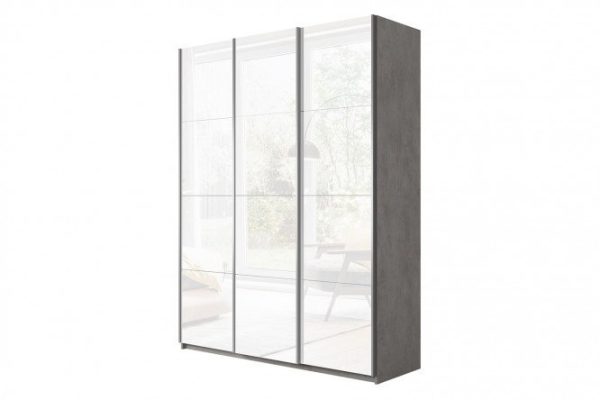 3-door wardrobe Cors 210x230 cm, light concrete, white gloss facade