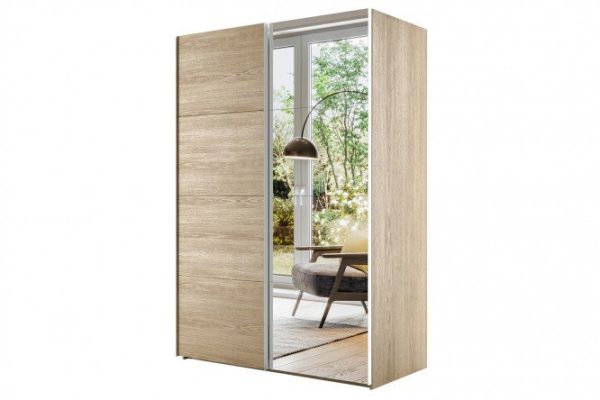 Sliding wardrobe 2-door Comet 160x220 cm Bardolino oak, Bardolino oak facades, mirror