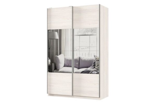 Sliding wardrobe 2-door Praktik 140x220x60 cm, light anchor ash, silver profile, with mirror inserts