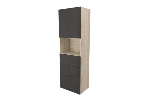 Wardrobe 2 doors, shelf and drawer Oscar Amika 60x192 with push to open, Sonoma oak / glossy black graphite