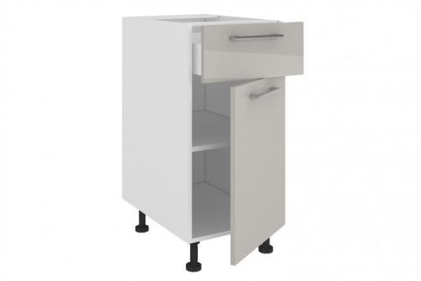 Set of fronts for a floor cabinet with a drawer Amika, pearl gray glossy color