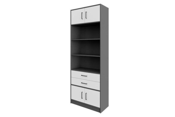 Shelving unit Virage with 2 drawers and 4 doors, graphite gray/white