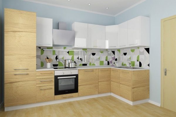 Modular kitchen set Amika 3.2x1.4 m white/Halifax oak