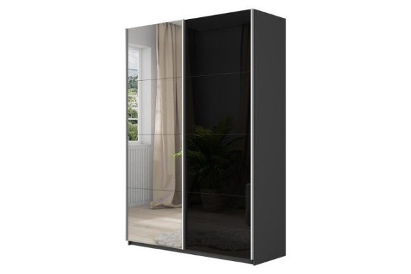 1c0badc88a7b8dc18b16a28e05abe5de.jpg 2-door wardrobe Cors 120x230 cm, gray diamond, black facade, with one mirror