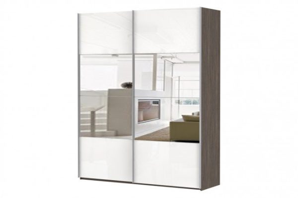 Sliding wardrobe 2-door Comet 180x220 cm wenge Mali, white glass facades, mirror