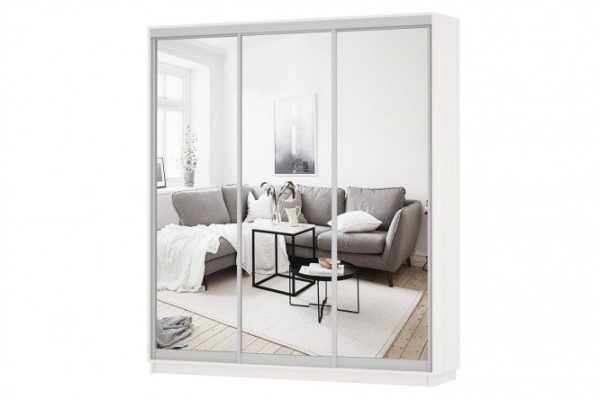 3-door sliding wardrobe Slide 180x220x60 cm, light ash Anchor, with three mirrors