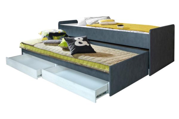 Extensible bed Chelsea boom 90x200 cm color metal Brooklyn, oak Bordeaux light