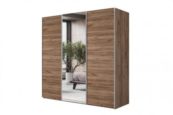 Sliding wardrobe 3-door Comet 270x220 cm kraft oak tobacco, mirror fronts, kraft oak tobacco