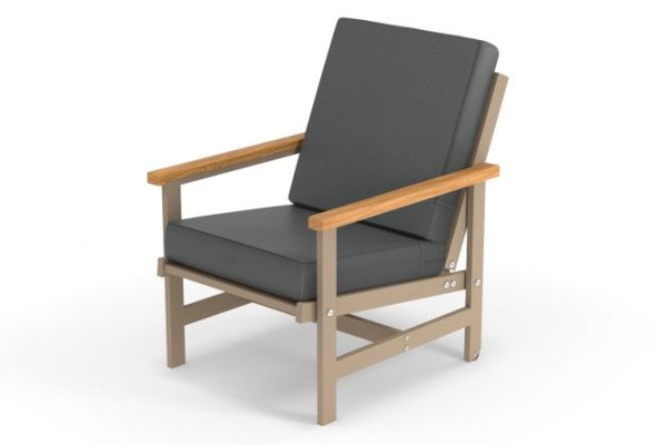Scandi armchair with armrests, frame color cappuccino, natural wood, soft elements gray