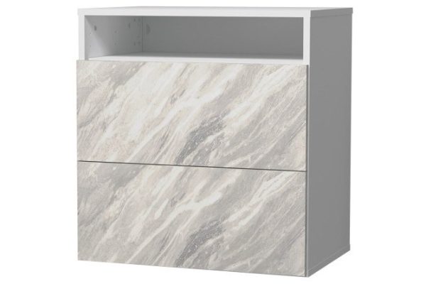 Cabinet with two drawers and shelf Oscar Statuario 60x64 with door closer, white / statuario