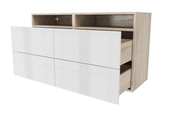 Cabinet 4 drawers and shelf Oscar Amika 120x64 with closers, Sonoma oak / white gloss
