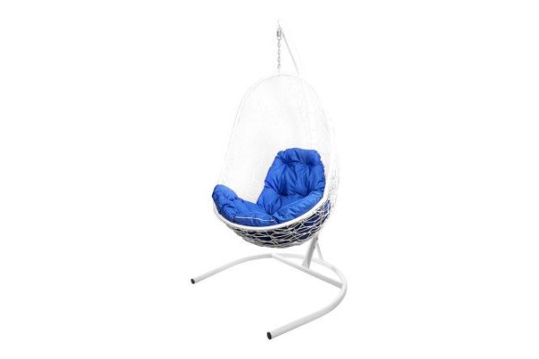 Hanging cocoon chair Oval 83x186x70 cm, base and frame color white, finishing white