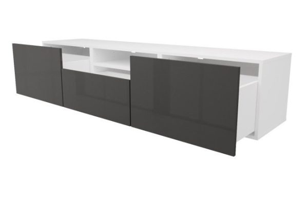 1pgpg1ozwv3btm3yknes0sc5f0dgsb1s.jpg Cabinet with 3 drawers and 1 shelf Oscar Amika 180x38 with closers, white / black graphite gloss
