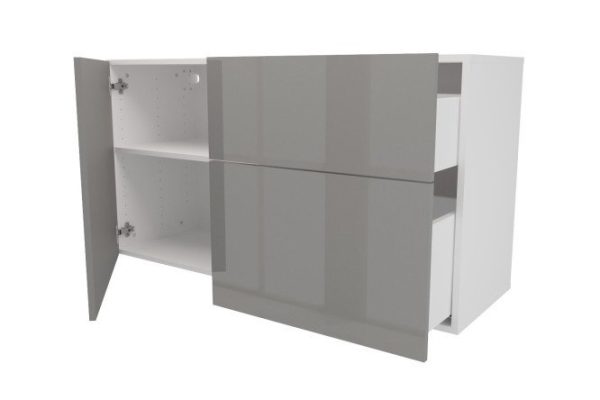 Cabinet with door and 2 drawers Oscar Amika 120x64 with push to open, white / dusty gray gloss