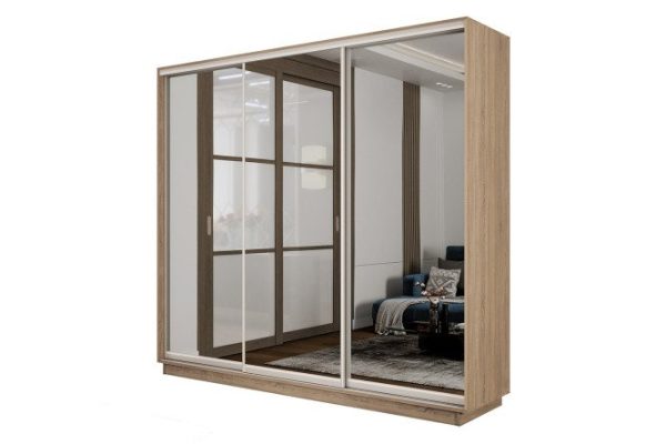 3-door wardrobe Slide-2 180x240x45 cm, Sonoma/silver, with three mirrors