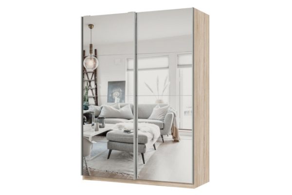 Sliding wardrobe 2-door Praktik 160x220x60 cm, Sonoma oak, silver profile, with two mirrors