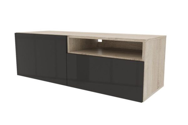 Cabinet with drawer, door and shelf Oscar Amika 120x38 with push to open, Sonoma oak / glossy black graphite