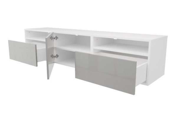 Cabinet with 2 drawers, door and shelves Oscar Amika 180x38 with push to open, white / dusty gray gloss