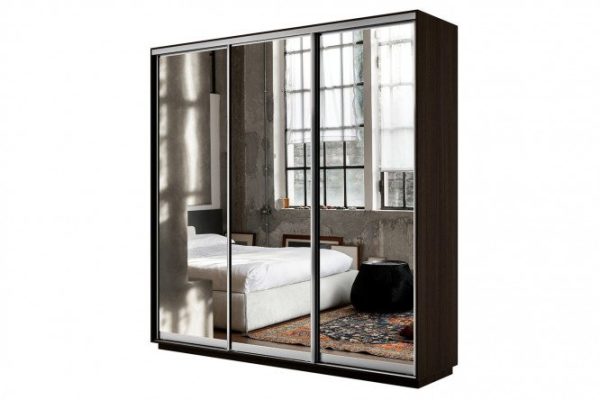 Sliding wardrobe 3-door Slide 210x240x45 cm, wenge, with three mirrors