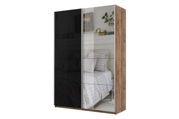 Sliding wardrobe 2-door Cors 140x230 cm, craft tobacco oak, black facade, with one mirror