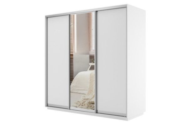 Wardrobe 3-door Slide 210x240x60 cm, white snow, with one mirror