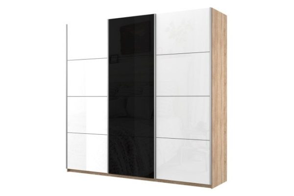21f1089047f3bc9a9aefdb8bc61efdaf.jpg 3-door wardrobe Cors 210x230 cm, Sonoma, facade white gloss, black