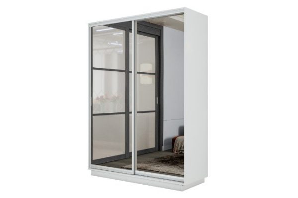 2-door wardrobe Slide-2 160x220x45 cm, white snow/silver, with two mirrors