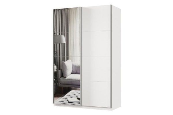 Sliding wardrobe 2-door Praktik 140x220x60 cm, white, silver profile, with one mirror