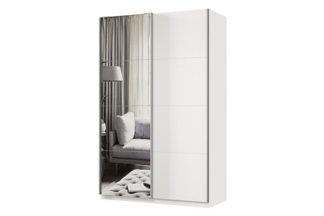 Sliding wardrobe 2-door Praktik 140x220x60 cm, white, silver profile, with one mirror