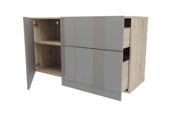 Cabinet with a door and 2 drawers Oscar Amika 120x64 with closers, Sonoma oak / dusty gray gloss