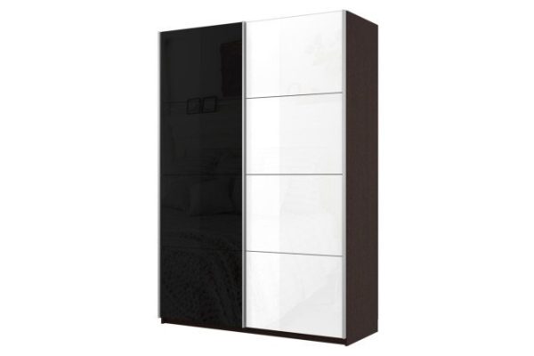Sliding wardrobe 2-door Cors 160x230 cm, wenge, black facade, white gloss