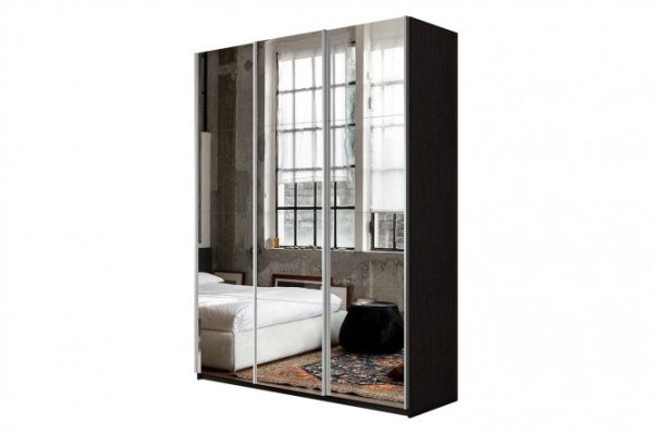 Sliding wardrobe 3-door Cors 180x230 cm, wenge, mirror facade