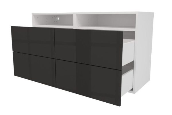 Cabinet 4 drawers and shelf Oscar Amika 120x64 with push to open, white / black graphite gloss