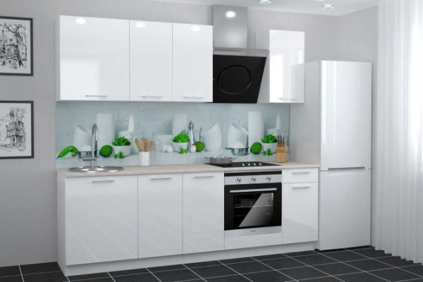 Kitchen set City 240x210x60 cm, body color - white, facade - white gloss
