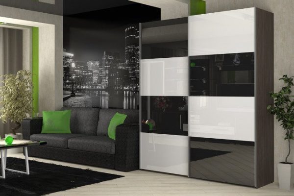 Sliding wardrobe 2-door Comet 180x240 cm wenge Mali, facades white and black glass