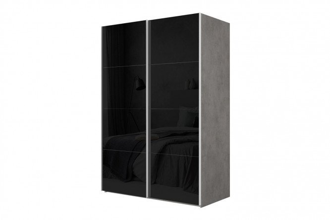 2-door wardrobe Comet 180x240 cm light concrete, black glass facades