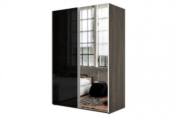 Sliding wardrobe 2-door Comet 160x220 cm wenge Mali, fronts black glass, mirror